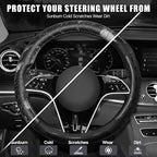 Hiseanllo Car Steering Wheel Cover, 14.5-15 Inch Universal Fit, Sporty Anti-Slip Leather Steering Wheel Protector with Glossy Color Accent, Comfortable Grip for Cars, SUVs, Trucks(Black)