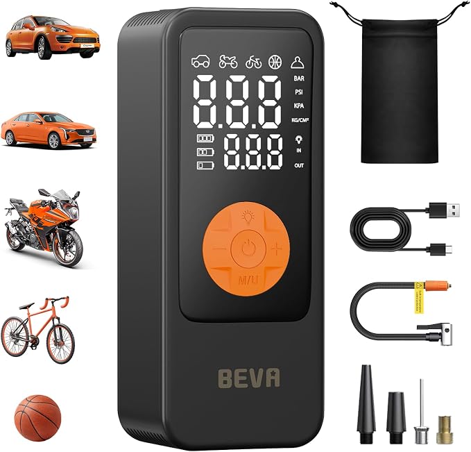 Tire Inflator Portable Air Compressor, 4X Faster Inflation Air Pump with Digital Pressure Gauge, 150PSI Cordless Tire Inflator with LED Light for Car, Electric Bikes, Motorcycle, Bike, Ball