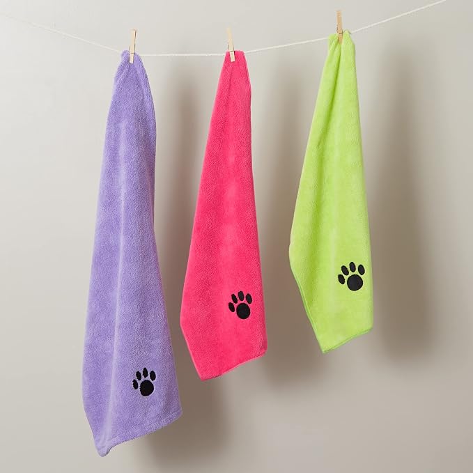 Pet Grooming Microfiber Towel, Embroidered Collection, X-Large,41x23.5, Lettuce Green (Pack of 2)