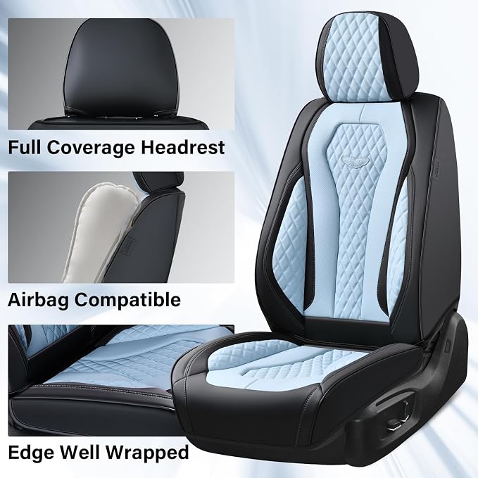 Seat Covers, Car Seat Covers Full Set, Blue Car Seat Cover, Driver Seat Covers Front Seats Rear Seat Cover, Luxury Car Seat Cushion,Leather Seat Cover Seat Protector Fit for Most Cars