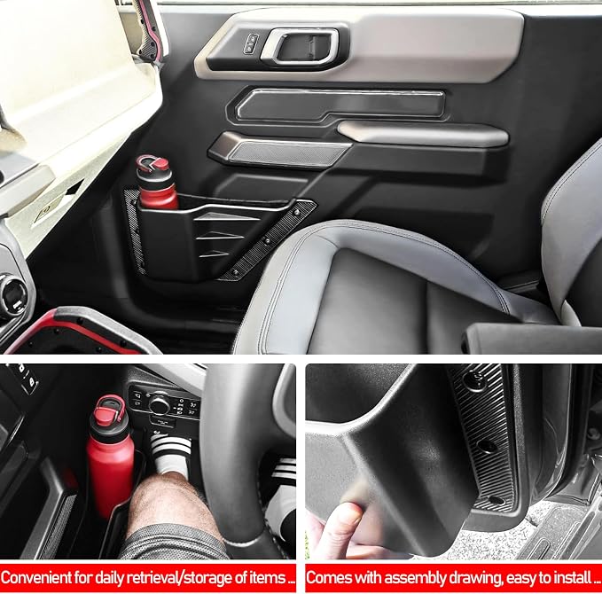 2PCS Front Door Storage Pockets for Ford Bronco Accessories 2025,Side Organizer Box Insert Cup Holder fit Bronco 2/4-Door 2021 2022 2023 2024 Replacement Expansion Interior Accessories