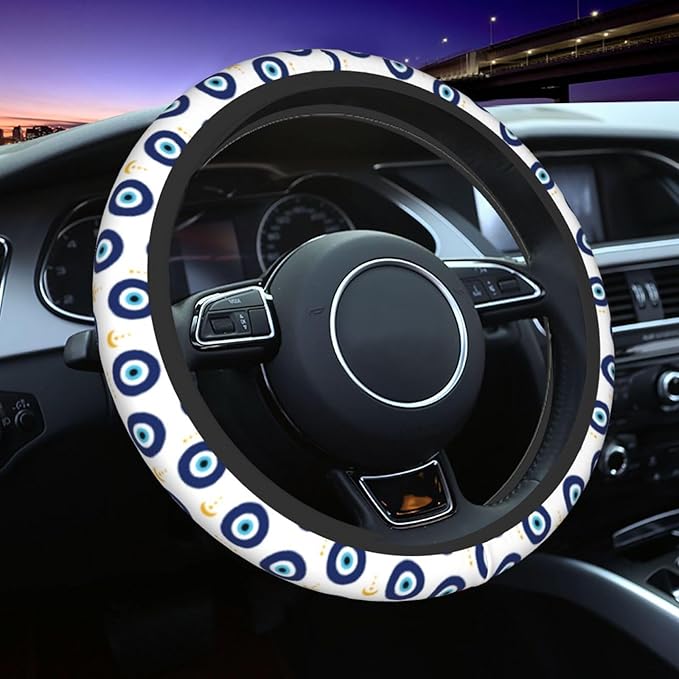 Blue Evil Eyes Magic Moon Steering Wheel Cover Car Accessories Cute for Women Girls Girly Universal 15 Inch Neoprene Auto Interior Decor Anti Slip Car Truck Protector