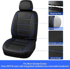 14 PCS Leather Car Seat Covers Full Set, 14.5”-15'' Sporty Steering Wheel Cover Universal, Center Console Cover, Seat Belt Cushion, Cup Holder Coaster, Car Interior Set Blue