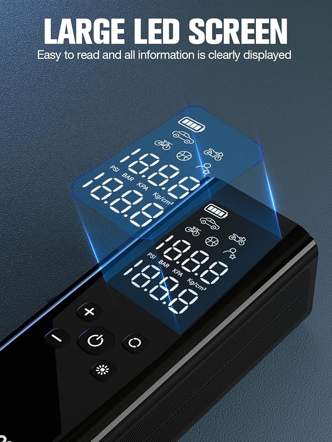 GT150 Tire Inflator Portable Air Compressor,150 PSI,LED Screen | Air Pump with Digital Pressure Gauge, LED Light and Auto Shut-Off Function for Car, Motorcycle, Bicycle, Ball
