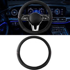Car Steering Wheel Cover, 15 inch Carbon Fiber Microfiber Anti-Slip Breathable PU Leather Elastic Steering Wheel Protector, Car Interior Accessories for Most Cars (AD-Black)