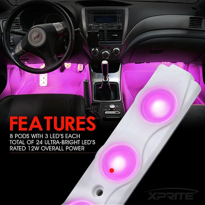 Purple LED Truck Bed Light Kits with On/Off Switch, for Pickup Exterior Interior Neon Lights, Footwells, Running Boards, Cargo, Under Car, Tonneau Cover, Rail Rock Lighting - 8 PCs