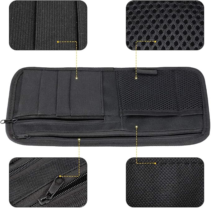 Car Sun Visor Organizer, Vehicle Visor Storage Pouch, Auto CD and Glasses Holder, Interior Car Accessories for Credit Card and Registration Document, Fits Most Cars, SUVs, Jeeps, Trucks
