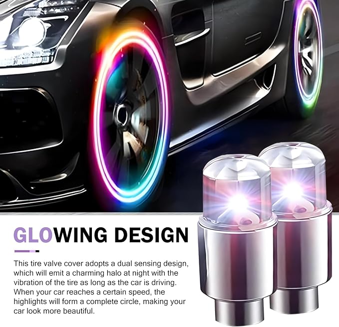 6 PCS LED Tire Valve Stem Cap Lights, 360 Degree Visibility Rotating Flash, Waterproof Wheel Lights for Trucks, Cars, SUVs (Multicolored)