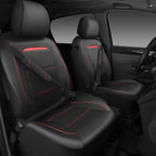 Leather Car Seat Cover Full Set with Steering Wheel Cover and 2PCS Seat Belt Shoulder Pads,for Trucks and SUV with Built-in Seatbelts and Front Seat Side Armrests(Combo Set, Black and Red)