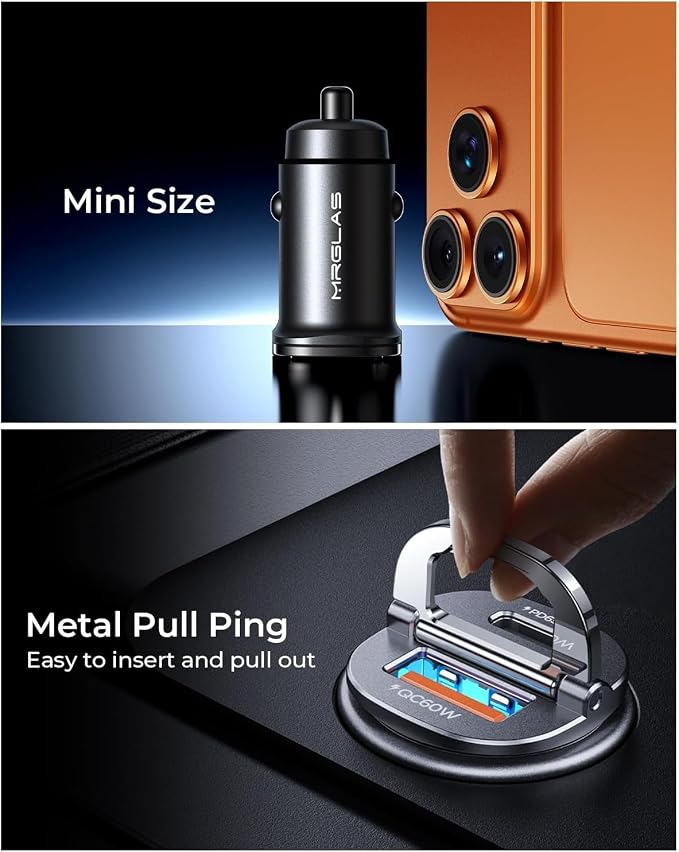 【Upgraded】 125W Car Charger USB C Super Fast Charging, [PD65W & QC60W][All Metal] Cigarette Lighter Car Charger, Car Electrical Accessories for iPhone 17 Pro Max iPad Samsung S26 S25 Pixel 10