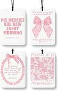 Coquette Pink Christian Car Air Freshener 4 Pcs Coconut Scented, Faith Based Girly Car Accessories Mirror Decor for Women, Religious Floral Hanging Air Freshener for Cars Closet Drawer Books
