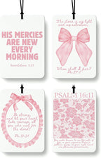 Coquette Pink Christian Car Air Freshener 4 Pcs Coconut Scented, Faith Based Girly Car Accessories Mirror Decor for Women, Religious Floral Hanging Air Freshener for Cars Closet Drawer Books