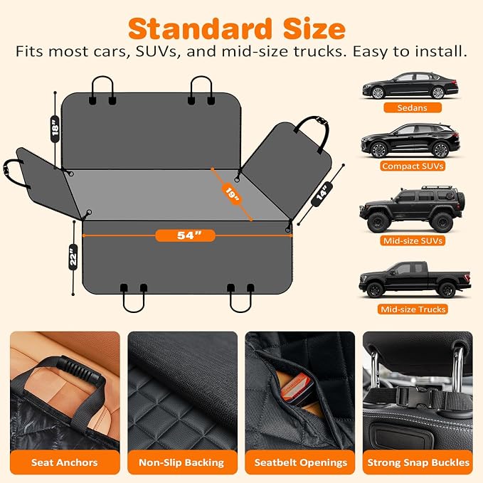900D Heavy Duty Scratch Proof Dog Car Seat Cover for Pets 100% Waterproof Seat Cover Hammock Nonslip Durable Soft Back Seat Covers for Cars and SUVs