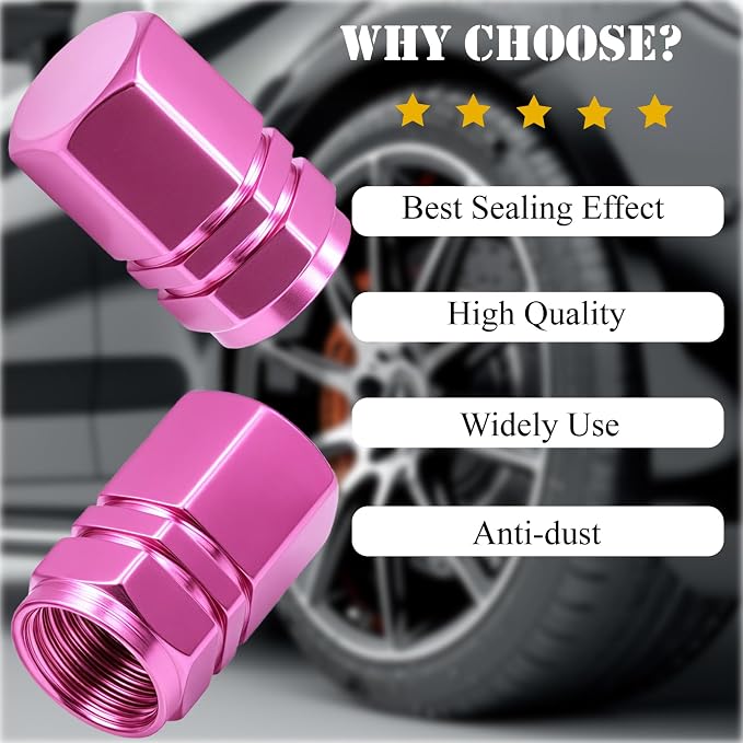 4PCS Tire Valve Stem Caps, with Rubber O-Ring, Corrosion Resistant Leak-Proof, Aluminum Alloy Universal Wheel Valve Covers for Cars, SUV, Trucks, Bikes, Motorcycles, Bicycles(Pink)