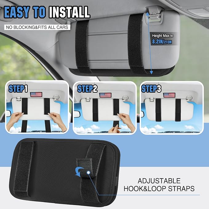 Car Sun Visor Organizer, Tactical Car Accessories with Zipper Storage Pouch, Glasses Clip Card Sleeve Pocket, Multi-Pocket Visor Organizer Fits Most Cars, SUVs, Trucks