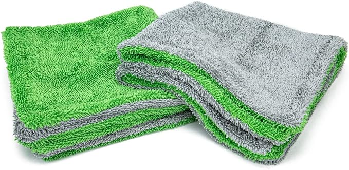 Dreadnought Jr. Microfiber Car-Drying Towel, Superior Absorbency, Trucks and SUVs, Double-Twist Pile, One-Pass Vehicle-Drying Towel - Pack of 2, Green/Gray (16 inch x 16 inch)