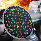 Dog Paw Print Steering Wheel Cover Sun Shade Universal 17 inch Cooling Steering Wheel Sun Cover for Heat Protection Cute Car Steering Wheel Accessories for Women Dog Lover