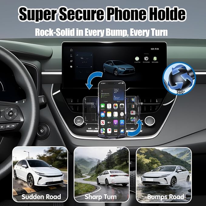 Car Phone Mount for 2019-2026 Toyota Corolla / Corolla Hatchback & 2022-2026 Corolla Cross, 15W Qi Wireless Fast Charging Auto-Clamping Center Console Phone Holder, 360° Adjustable, No Airflow Block