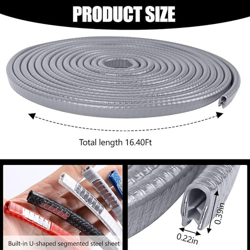 16.4Ft (5M) Car Door Edge Guards, Rubber U Shape Automotive Door Entry Guard Protector Strip, No Glue Required, Universal Vehicle Doors Edge Trim, Exterior Car Accessories (Gray, 16.4FT)