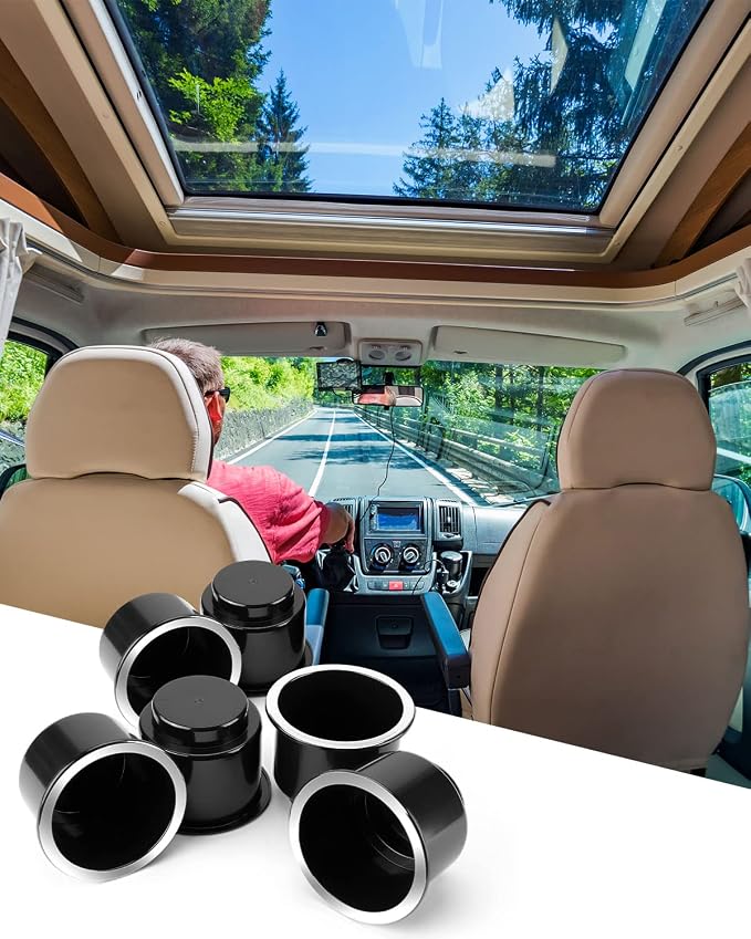 6pcs Universal Cup Holder Inserts for RV, Boat, Car, Couch, Golf Cart & Pontoon - Elegant Chrome, Large Plastic Drop-in Cup Holders