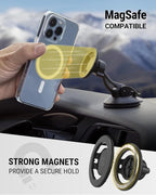 MagicMount™ SMSWD Magnetic Phone Holder for Car Dashboard/Windshield, MagSafe Stand, Suction Cup Phone Mount Compatible with iPhone 16 15 14 13 12 Series, Mag Safe Case & All Cell Phone