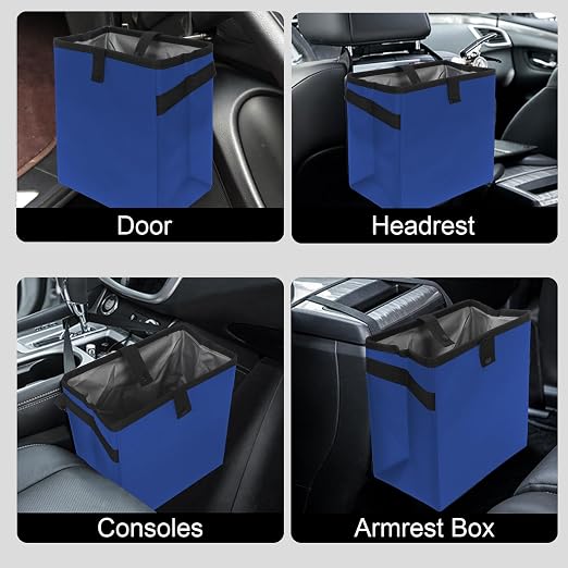 Car Trash Can, Leak-Proof Waterproof Trash Bin Collapsible Portable Auto Garbage Bag Large Capacity Trashcan Storage Bag Multipurpose Car Organizer Hanging (Blue)