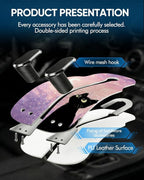 Purse Holder for Car, 2 Pack Heavy Duty Purse Hanger for Car, PU Leather Car Seat Hooks for Purses and Bags, Cute Pink Starry Sky Cat Headrest Organizer for Handbags & Backpacks