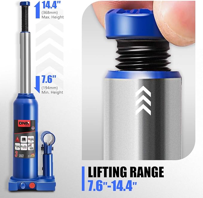 3 tons / 6000 lbs Lifting Automotive Welded Hydraulic Bottle Jack for Car SUV Pickup Truck, Auto Repair, with Manual Handle & Carrying Storage Case, Blue