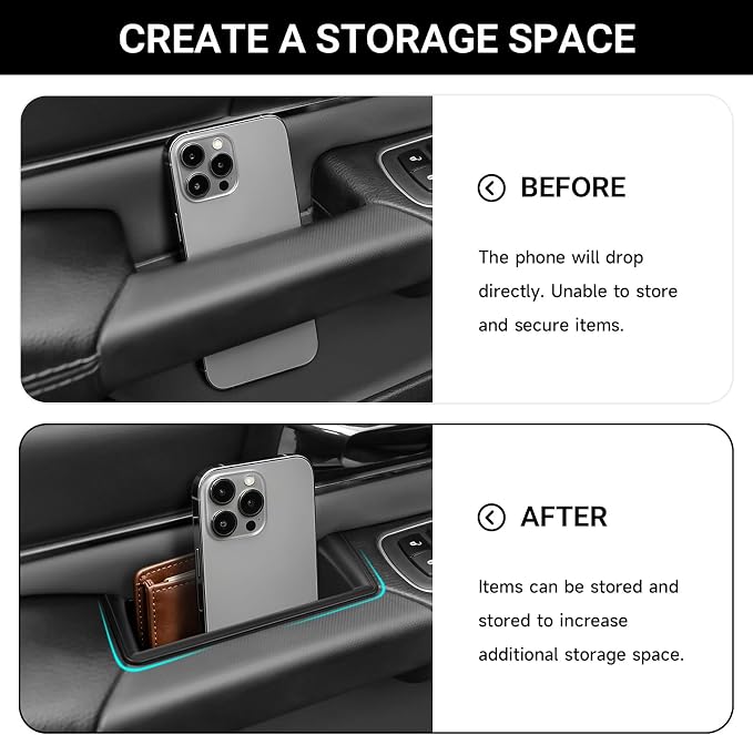 4pcs Door Handle Organizer for 2019-2025 2026 Dodge Ram 1500 Accessories Front and Rear Door Side Storage Box Insert Grab Handle Pocket ABS Plastic