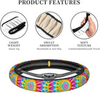 Rainbow Steering Wheel Covers Anti-Slip and Practical 14.5-15 Inch Universal Car Steering Wheel Cover with 2 Pieces Car Coasters Suitable for Men Women
