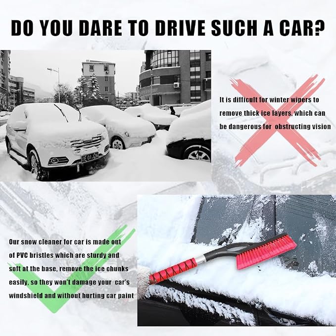 Snow Brush and Ice Scrapers for Car Windshield, Car Scraper Snow Clearing Brush, 2-in-1 Detachable Snow Removal Tool with Ergonomic Foam Grip Winter Accessories for Cars, Trucks, SUVs