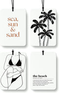 Coastal Beach Car Air Freshener 4 Pcs Coconut Scented, Black and White Summer Palm Tree Car Accessories Mirror Decor for Women, Beachy Hanging Air Freshener for Cars Closet Drawer Books