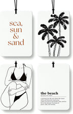 Coastal Beach Car Air Freshener 4 Pcs Coconut Scented, Black and White Summer Palm Tree Car Accessories Mirror Decor for Women, Beachy Hanging Air Freshener for Cars Closet Drawer Books