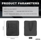 2PCS Small Leather Car Sun Visor Organizer, Multifunctional Auto Visor Document Holder with Sunglasses Clip, Universal Car Interior Organizer for Drving License, Card, Pen (Black)