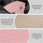 Car Center Console Cover, Upgraded Leather Car Armrest Cushion with 2 Storage Pockets, Universal Waterproof Cushion Pad, Non-Slip Car Interior Accessories, Fits Most Sedans SUVs Trucks (Pink)