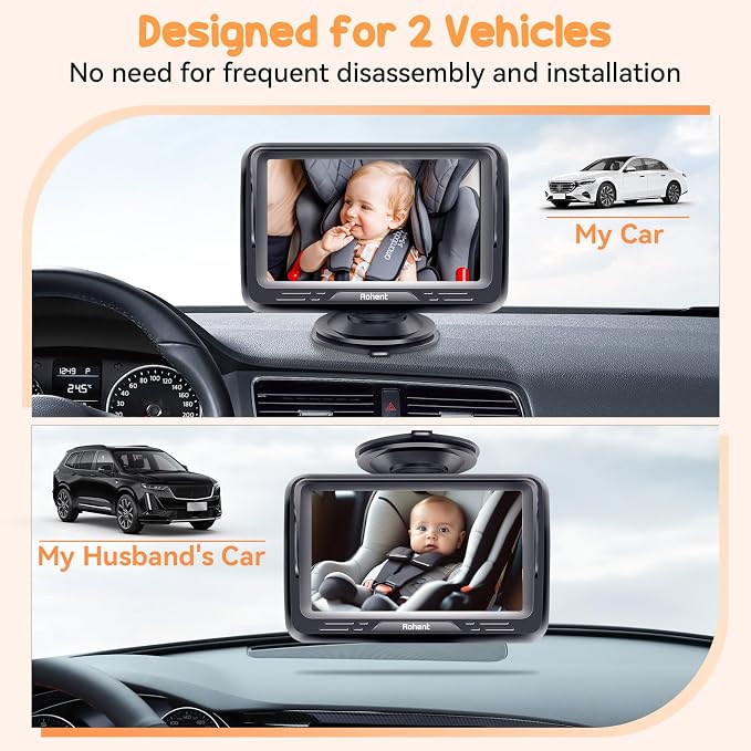 Baby Camera for Car 2 Pack - Dual HD 1080P Monitors with Night Vision, Adjustable Angles, Glare-Free Display, Easy Installation for Two Vehicles, Ideal for Road Trips