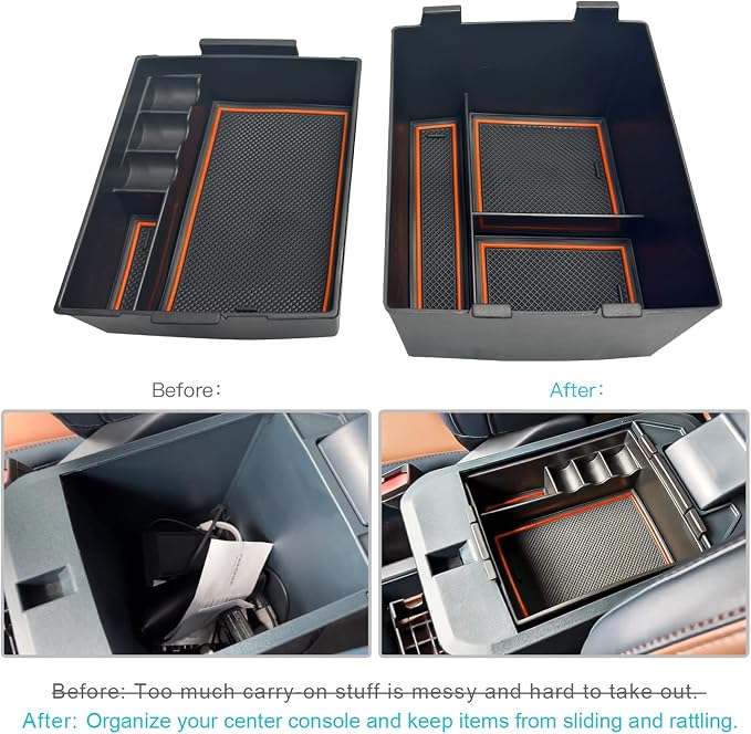 for 2022-2026 Ford Maverick Center Console Organizer Tray Accessories | 2022-2026 Maverick Armrest Trays Storage Box Coin Holder 2022-2025 2026 Maverick Truck Accessories, 2-Pack (Orange Trim)