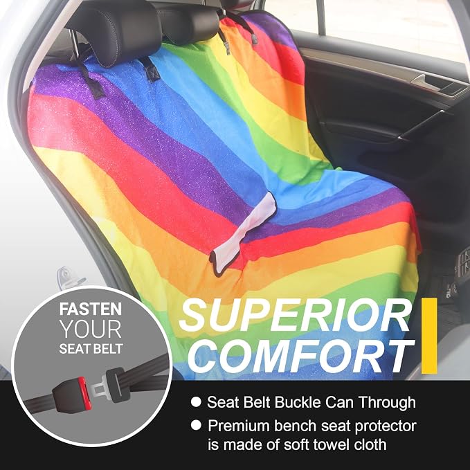 Back Seat Cover for Car Trucks Van SUV Jeep,Waterproof Rear Bench Towel Seat Covers for Dogs and Kids,Automotive Backseat Protector (Rainbow)