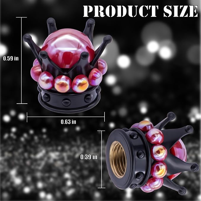 4PCS Crown Bling Tire Stem Valve Caps, Crystal Diamond Tire Air Cap Set Universal Copper Core Stem Covers for Cars, SUV, Trucks, Bikes, Motorcycles, Bicycles (Black & Red)