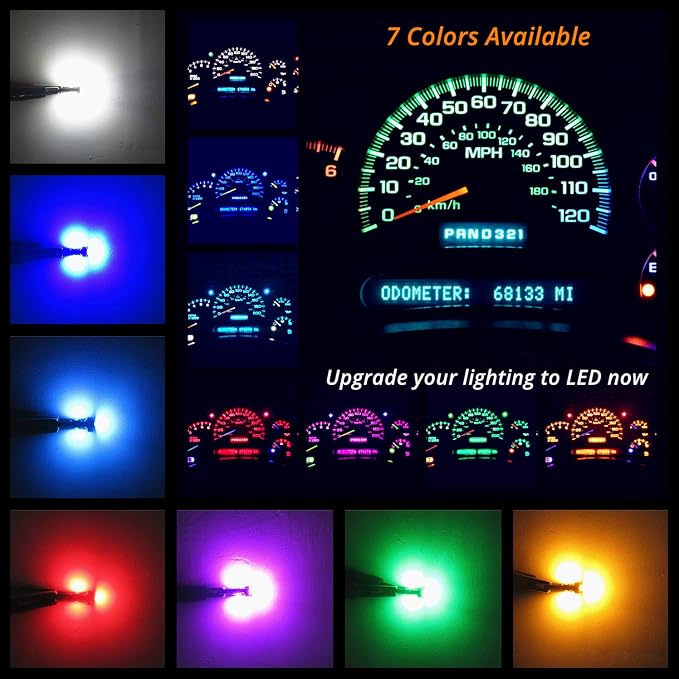 74 Led Bulb Dash Lights 3SMD Super Bright T5 2721 37 286 Wedge PC74 Twist Socket Automotive Instrument Panel Gauge Light Kits Cluster Shift Indicator Interior Bulbs Ice Blue Pack of 20