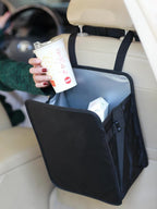 3 Gallons Open-Top Car Trash Can, Large Capacity Hanging Leakproof Car Trash Bag with Water-proof PEVA Liner, Stand Trash Bag for Cars Foldable Storage Bag for Cars SUV Truck RV Black