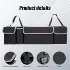 Car Trunk Organizer and Storage, Backseat Hanging Trunk Organizers and Storage, Waterproof Collapsible Cargo Large Bag with 4 Pockets, Car Interior Accessories for SUV, Truck (Black)