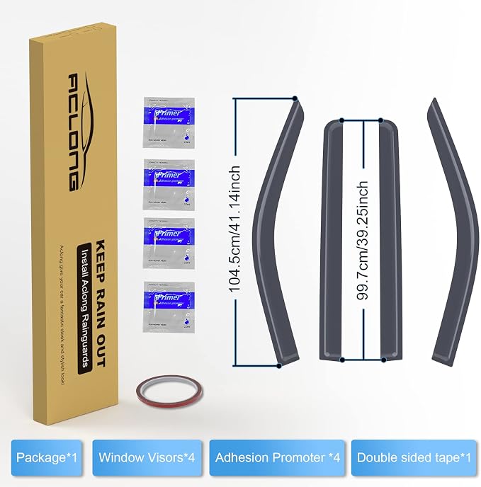 Smoke Rain Guards Fit for Toyota Tundra CrewMax 2022 2023 Tape-On Side Shatterproof Window Visor, Window Deflectors, Vent Deflectors, 4-Piece Set
