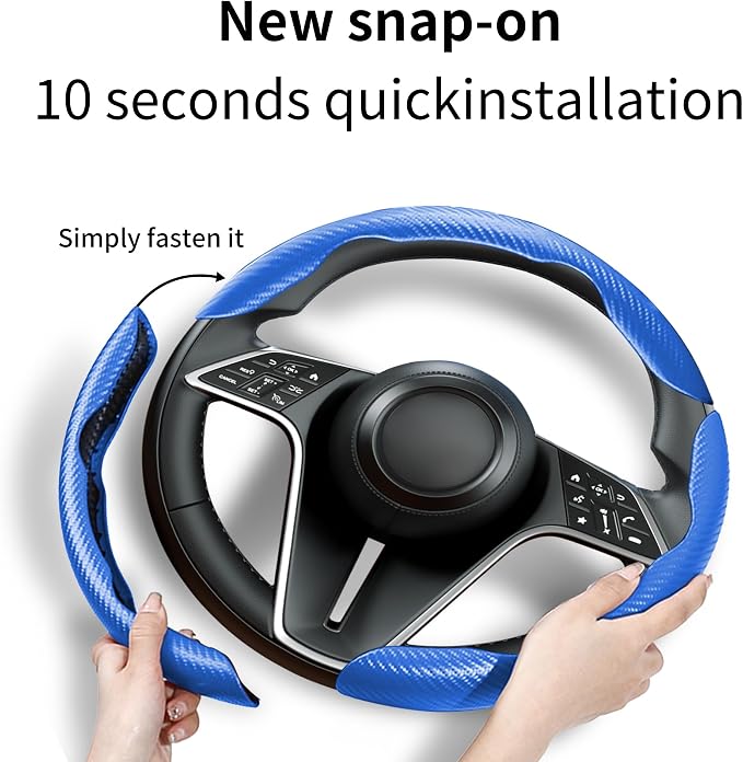 3Pcs Carbon Fiber Steering Wheel Cover Universal Fit 99% Cars | Non-slip soft grip, easy to wipe clean, quick to install, perfect for daily commutes and road trips, Blue