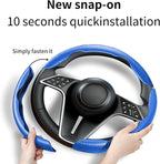 3Pcs Carbon Fiber Steering Wheel Cover Universal Fit 99% Cars | Non-slip soft grip, easy to wipe clean, quick to install, perfect for daily commutes and road trips, Blue