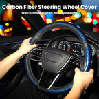 Hiseanllo Carbon Fiber Steering Wheel Cover 3PCS Set – Anti-Slip, Scratch-Resistant, Universal Fit for 14–16 Inch Wheels – Interior Car Accessories for Cars, SUVs, Trucks (Blue)