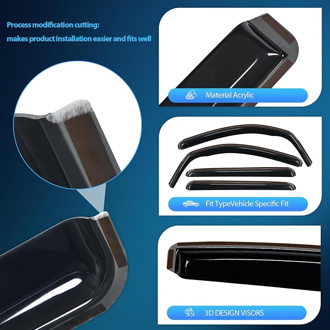 in-Channel Rain Guards for Toyota Tundra Crew Max 2007 2008 2009 2010 2011 2012 2013 2014 2015 2016 2017 2018 2019 2020 2021, Vent Window Visors, Original Window Deflectors-4PCS