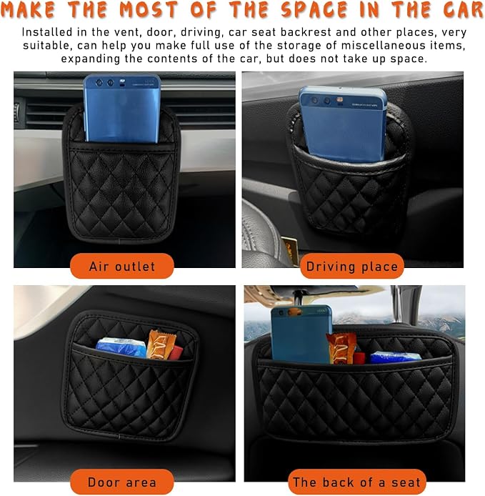 2PCS Car Side Pocket Organizer, Leather Auto Seat Storage Bag for Cell Phone Sunglasses, Waterproof Document Holder Tray Pouch for Vehicle Seat Gap Filler, Car Accessories (Small)