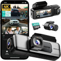 4K 3 Channel Dash Cam Front and Rear/Inside, 360°Dash Camera with 3.18" Touch Screen, Night Vision Dashcam, Voice Control, 24/7 Parking Mode Car Camera, Free 128GB Card 5.8GHz WiFi & GPS