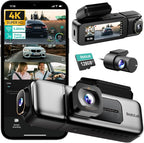 4K 3 Channel Dash Cam Front and Rear/Inside, 360°Dash Camera with 3.18" Touch Screen, Night Vision Dashcam, Voice Control, 24/7 Parking Mode Car Camera, Free 128GB Card 5.8GHz WiFi & GPS